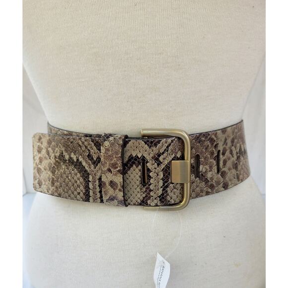 Banana Republic Italian Leather Snakeskin Belt S Brown Tan Gold NWT $98 - Picture 2 of 6